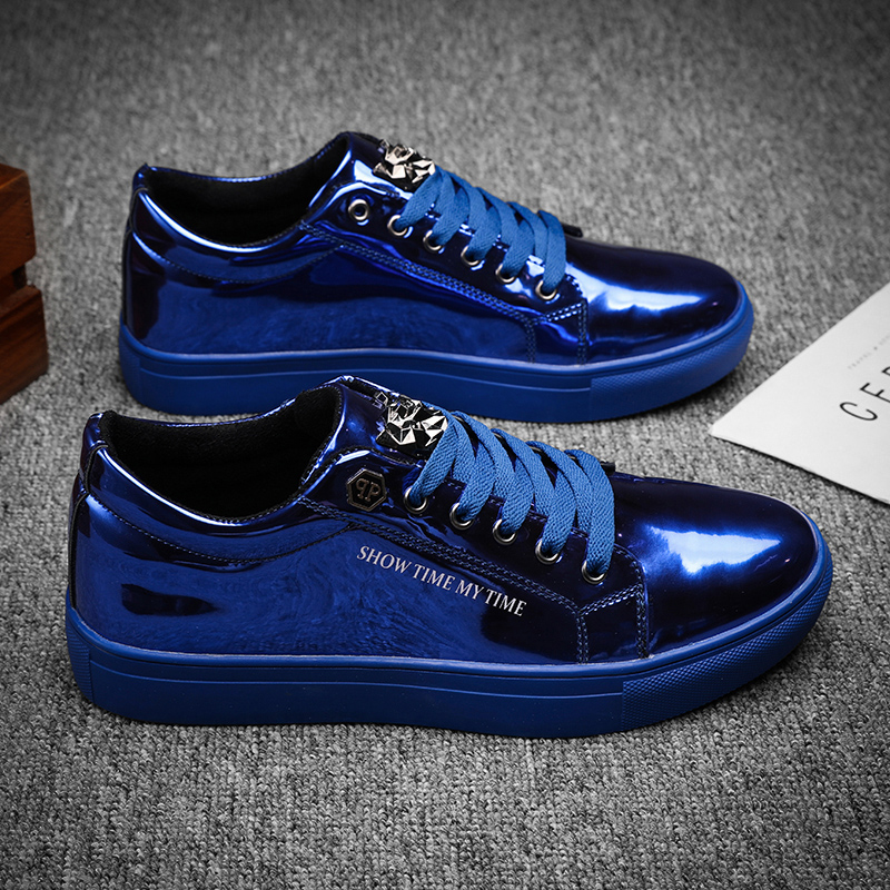 Luxury Lifestyle Us - Luksusowe męskie sneakersy casualowe, niebieskie, błyszczące,